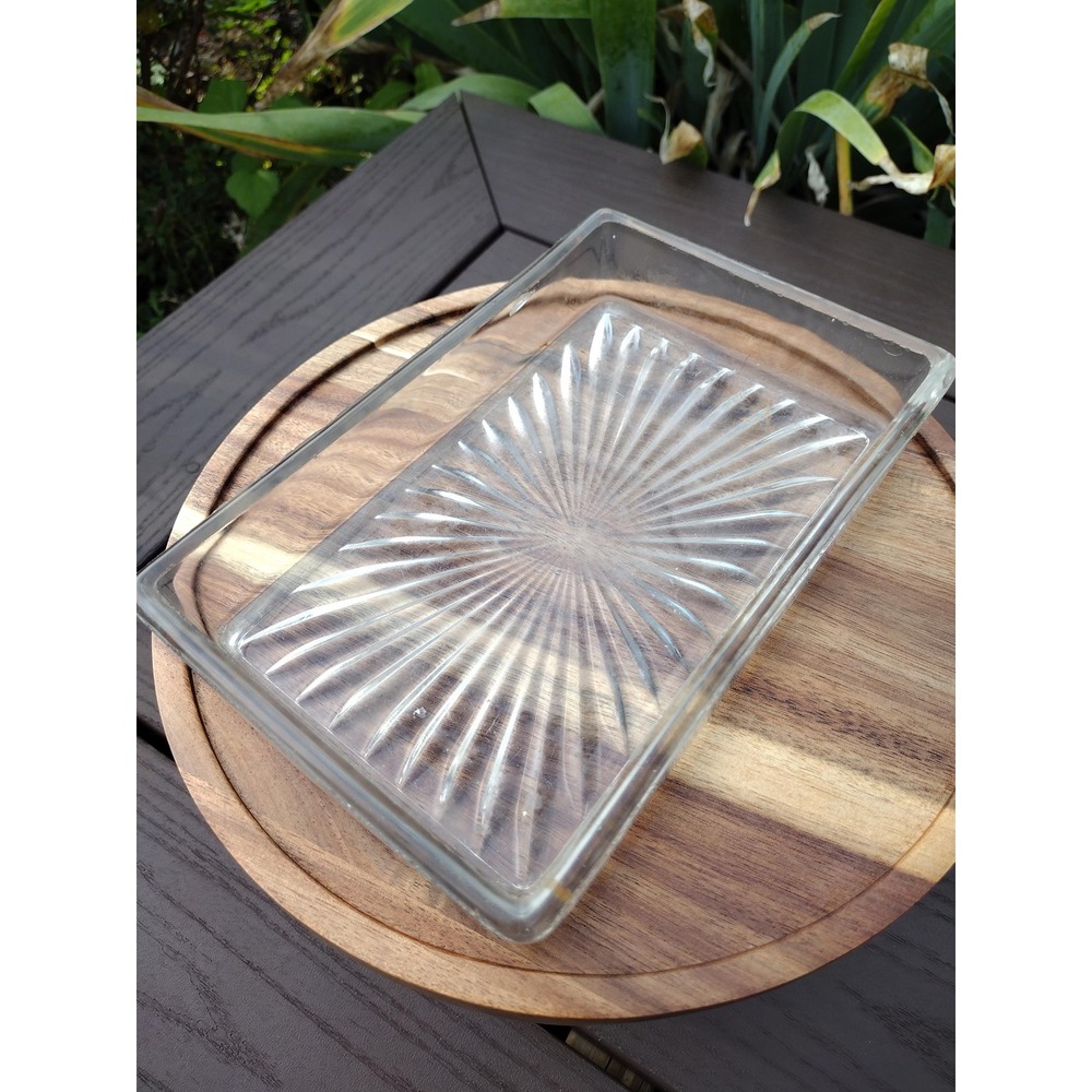 Vintage rectangular cut glass Starburst bottom trinket dish